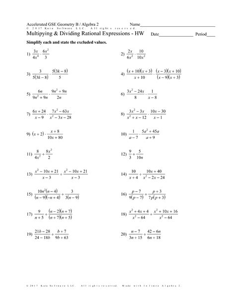 Multiplying and Dividing Rational Expressions Worksheet Answer Key